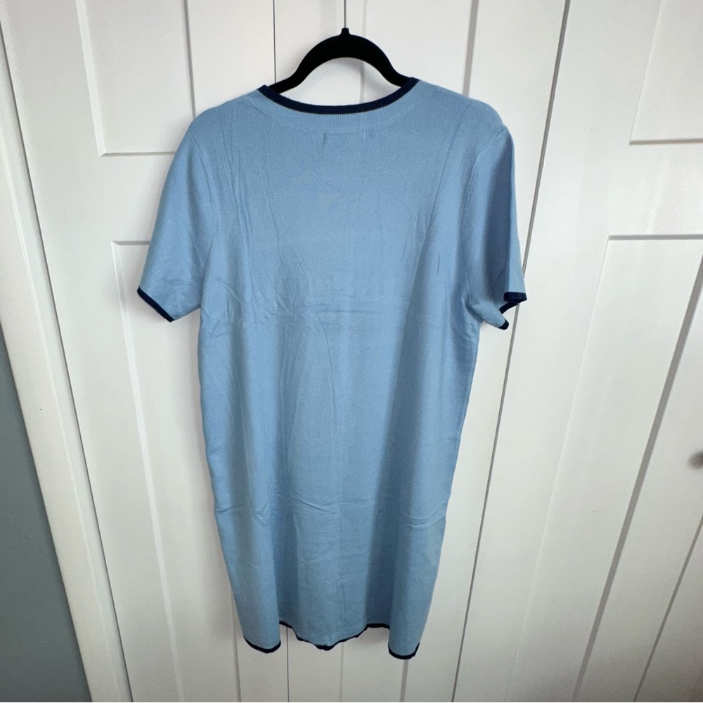 Merokeety Light Blue Sweater Dress with Navy Trim- Large nwt - Picture 6 of 9